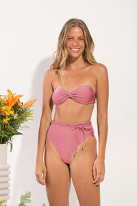 Model Front: Rio De Sol Bas Bottom Shimmer-Confetti Belted-High-Waist