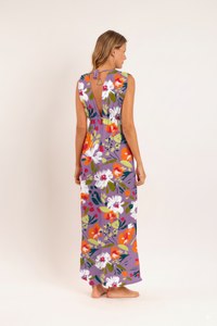 Model Back: Rio De Sol Vêtement De Plage Garden-Flower Long Dress Soleil