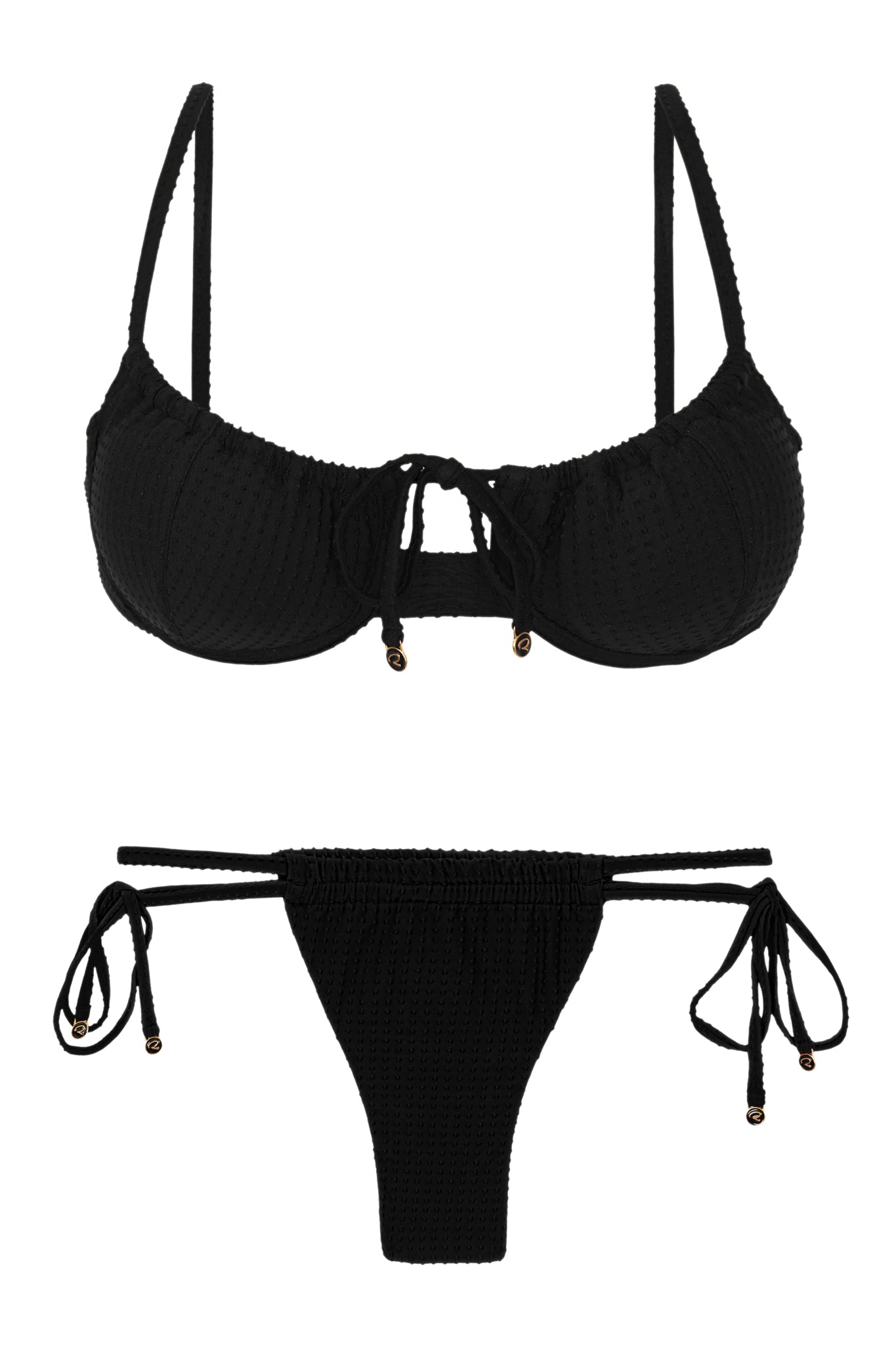 Product Front: Rio De Sol Ensemble Set Dots-Black Balconet-Tie Pipa