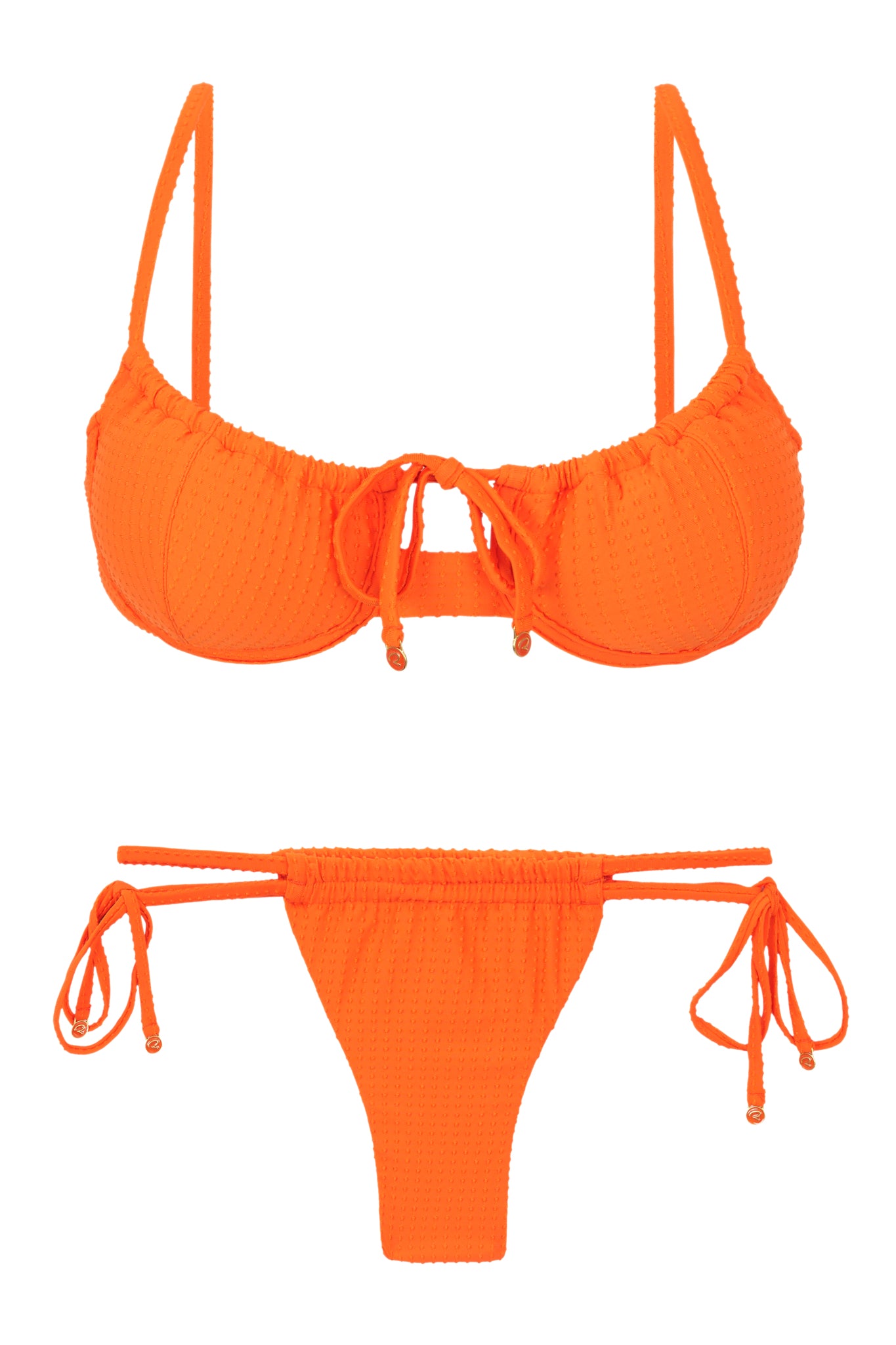 Product Front: Rio De Sol Ensemble Set Dots-Orange Balconet-Tie Pipa