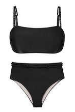 Charger l&#39;image dans la galerie, Product Front: Rio De Sol Ensemble Set Shimmer-Black Bandeau-Reto Hotpants
