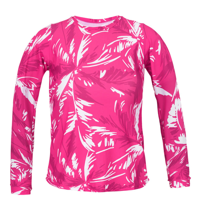Product Front: Rio De Sol Haut Top Pink-Palms Rash-Guard